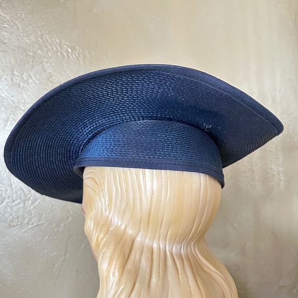ENTRANCING 1970S\' NAVY STRAW WIDE BRIM HAT WITH SEQUINS, CRIN & SHINY GOLD TRIM main image 13